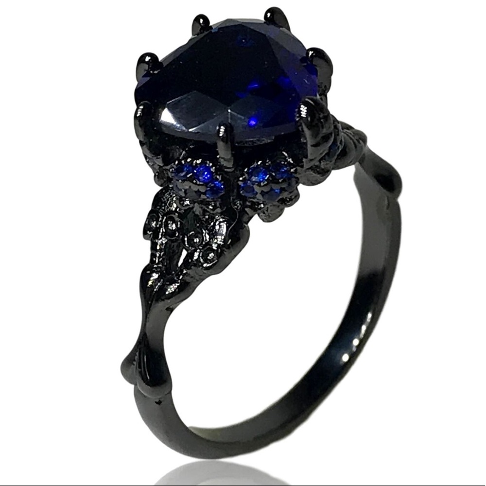 Gothic Vintage Blue Heart Skeleton Skull Ring